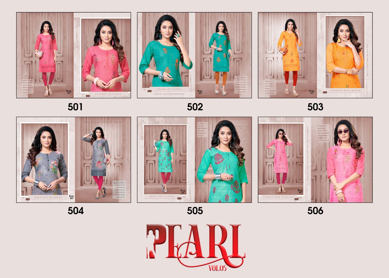 Pearl 5 Ethnic Regular Wear Designer chiken Printed Kurtis Collection
